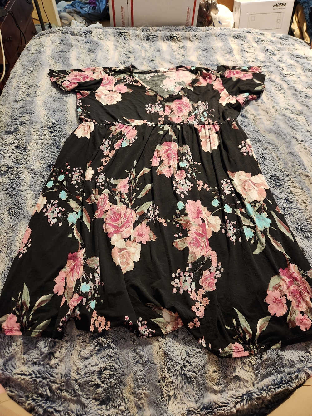 White Birch 3X Black Floral Faux Wrap Dress - Picture 2 of 4